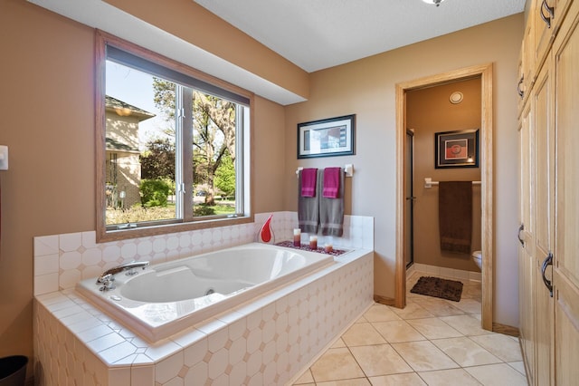 14573 Krypton St NW, Ramsey, MN 55303 - bathroom with tile patterned floors, a bath, toilet, and a shower stall
