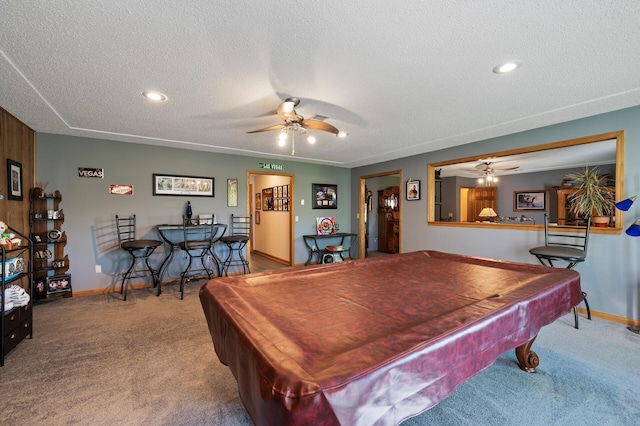 14573 Krypton St NW, Ramsey, MN 55303 - game room featuring a ceiling fan, carpet floors, billiards, a textured ceiling, and recessed lighting