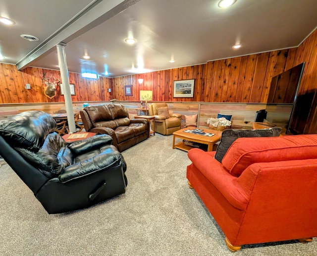 617 9th St, Montevideo, MN 56265 - living room with carpet flooring and wood walls