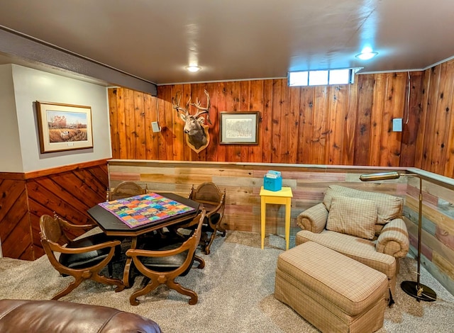 617 9th St, Montevideo, MN 56265 - game room with wooden walls, carpet flooring, and a wainscoted wall