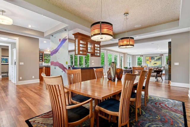 154 Babcock Ln, Wayzata, MN 55391 - dining space with wood finished floors, baseboards, recessed lighting, and a raised ceiling