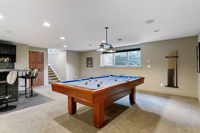 154 Babcock Ln, Wayzata, MN 55391 - rec room with light carpet, pool table, recessed lighting, and baseboards