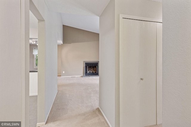 11031 Oregon Cir Unit 58, Bloomington, MN 55438 - corridor featuring carpet floors, lofted ceiling, and baseboards
