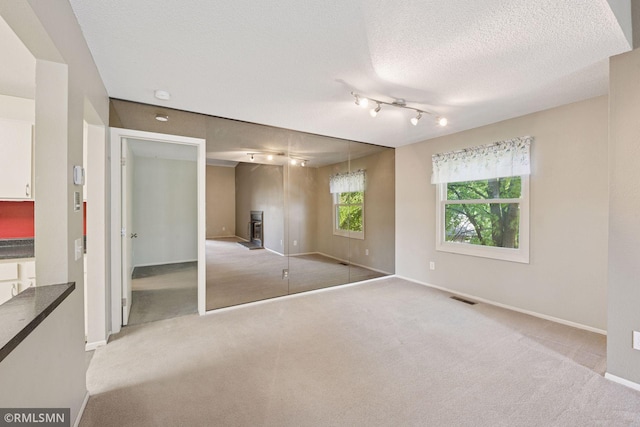 11031 Oregon Cir Unit 58, Bloomington, MN 55438 - unfurnished bedroom with carpet floors, baseboards, a textured ceiling, a closet, and rail lighting