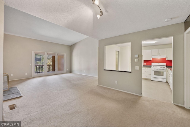 11031 Oregon Cir Unit 58, Bloomington, MN 55438 - unfurnished living room featuring light carpet, a textured ceiling, and baseboards