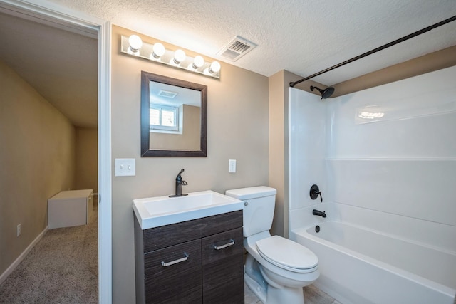 5921 Xerxes Ave S, Minneapolis, MN 55410 - bathroom with toilet, vanity, washtub / shower combination, and a textured ceiling