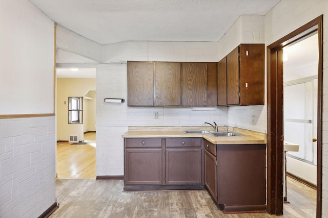 1264 Snelling Ave N, Saint Paul, MN 55108 - kitchen featuring a sink, light wood-type flooring, light countertops, and a textured ceiling