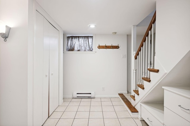 3937 Ewing Ave S, Minneapolis, MN 55410 - stairs with a baseboard heating unit, tile patterned flooring, and recessed lighting