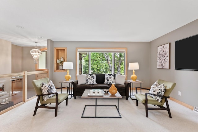 2270 Manning Trl N, Lake Elmo, MN 55042 - living room with a chandelier, light carpet, and baseboards