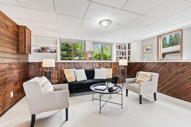 2270 Manning Trl N, Lake Elmo, MN 55042 - living room with wooden walls, carpet, plenty of natural light, and built in features