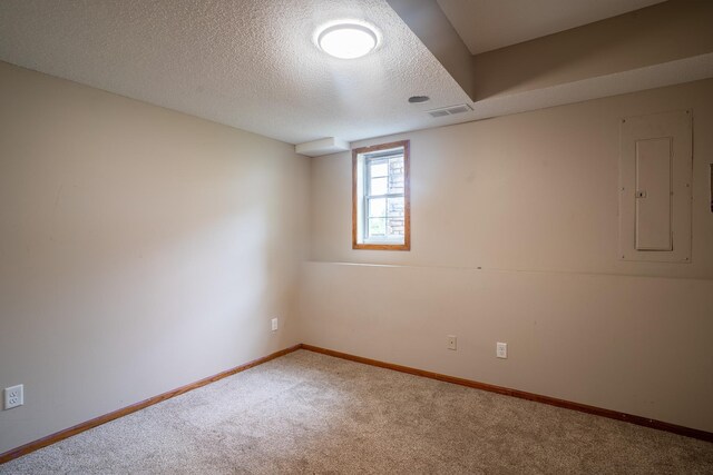 13320 Cedar Ave, Apple Valley, MN 55124 - below grade area featuring electric panel, carpet floors, and a textured ceiling