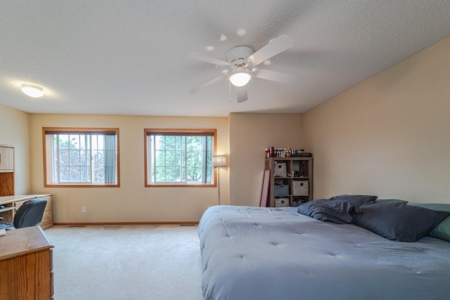 17366 River Birch Ln, Prior Lake, MN 55372 - bedroom with light carpet, multiple windows, baseboards, a ceiling fan, and a textured ceiling