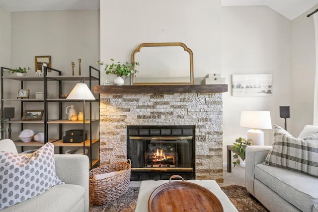 1715 Livingston Ave Unit A, West Saint Paul, MN 55118 - living room featuring a fireplace and lofted ceiling