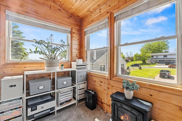 1715 Livingston Ave Unit A, West Saint Paul, MN 55118 - sunroom with lofted ceiling and a wood stove