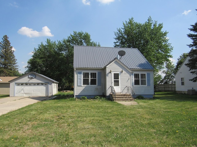 1207 3rd Ave, Brewster, MN 56119 - view of front of home featuring an outbuilding, central air condition unit, a garage, a front lawn, and metal roof