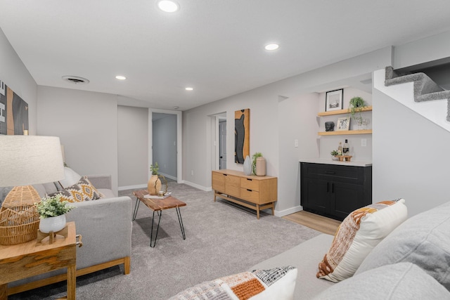 1805 Melrose Ave, Saint Louis Park, MN 55426 - living area with recessed lighting, bar area, stairway, and baseboards