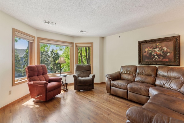 32 11th Ave S Unit 204, Hopkins, MN 55343 - living room featuring hardwood / wood-style floors, baseboards, healthy amount of natural light, and a textured ceiling