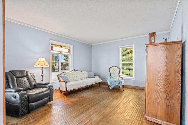 37726 2nd Ave, Dennison, MN 55018 - living area featuring plenty of natural light, light wood-style floors, crown molding, a textured ceiling, and baseboards