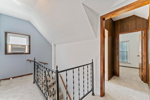 37726 2nd Ave, Dennison, MN 55018 - hall featuring an upstairs landing, lofted ceiling, carpet, healthy amount of natural light, and a textured ceiling