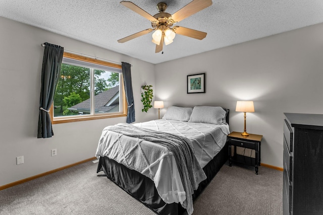 2308 Crosstown Blvd NE, Ham Lake, MN 55304 - bedroom with baseboards, carpet floors, a textured ceiling, and a ceiling fan