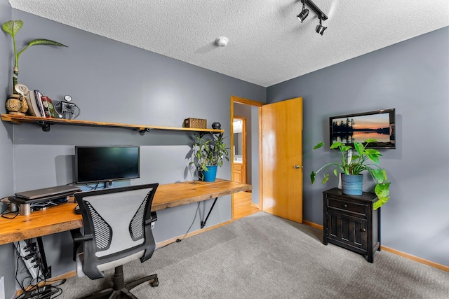 2308 Crosstown Blvd NE, Ham Lake, MN 55304 - home office featuring carpet floors, baseboards, a textured ceiling, and rail lighting