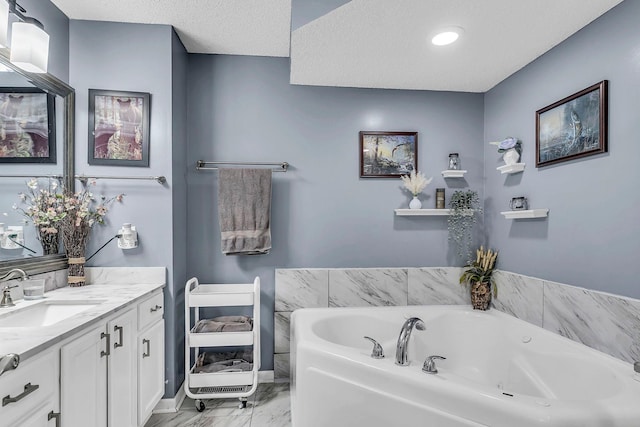 1963 Bluestem Ln, Shoreview, MN 55126 - full bath featuring marble look tiles, vanity, and a jetted tub