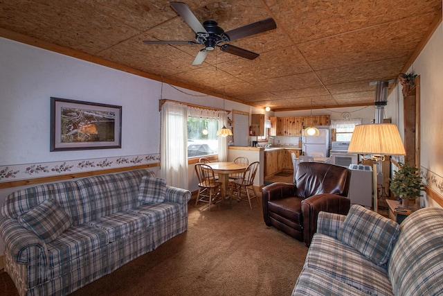 7528 Little Thunder Dr NE, Remer, MN 56672 - carpeted living room featuring a ceiling fan and a sink