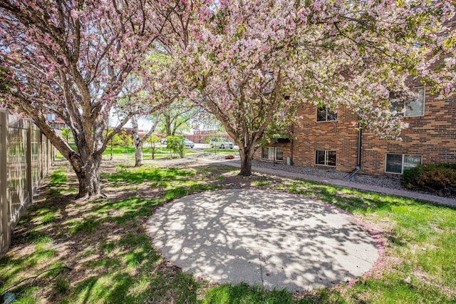 view of yard with a patio and fence