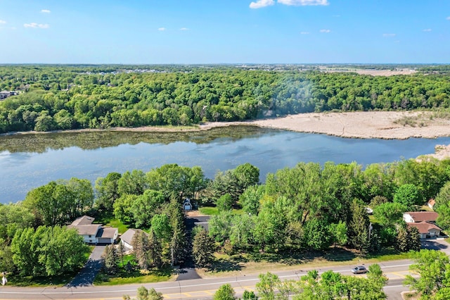 bird's eye view of a forest and a nearby body of water
