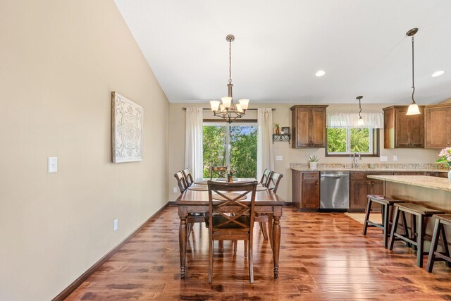 805 Cologne Ln, Waverly, MN 55390 - dining space featuring wood finished floors, a chandelier, baseboards, and recessed lighting