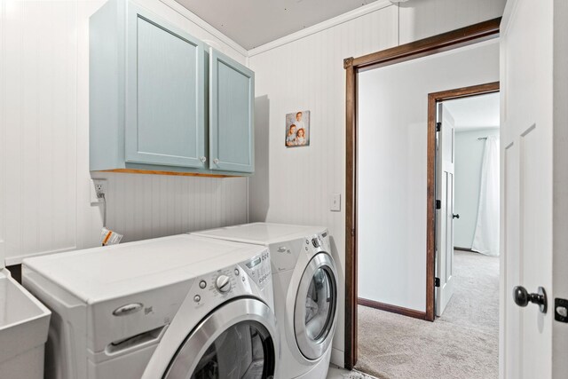 805 Cologne Ln, Waverly, MN 55390 - washroom featuring cabinet space, light carpet, and independent washer and dryer
