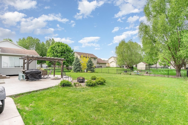 5921 200th St W, Farmington, MN 55024 - fenced backyard with a pergola, an outdoor fire pit, and a patio area