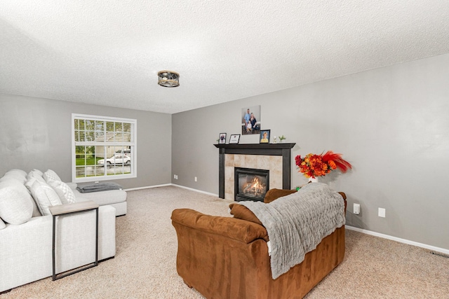 5921 200th St W, Farmington, MN 55024 - living room with light carpet, a fireplace, and a textured ceiling