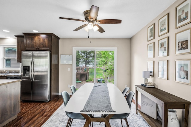 1002 8th Ave N, Princeton, MN 55371 - dining room featuring a ceiling fan, dark wood-style floors, and recessed lighting