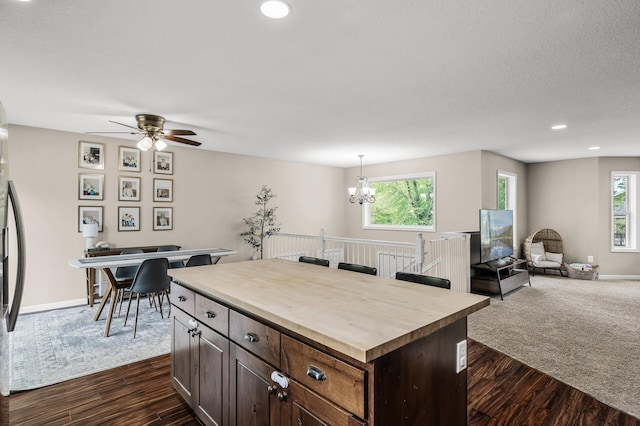 1002 8th Ave N, Princeton, MN 55371 - kitchen with wood counters, healthy amount of natural light, dark wood-style floors, a ceiling fan, and recessed lighting