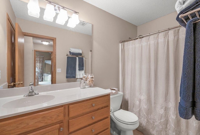 11419 17th St NE, Saint Michael, MN 55376 - bathroom with vanity, toilet, a textured ceiling, and a shower with shower curtain