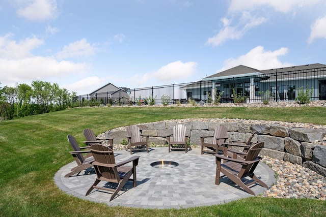 view of patio featuring a fire pit