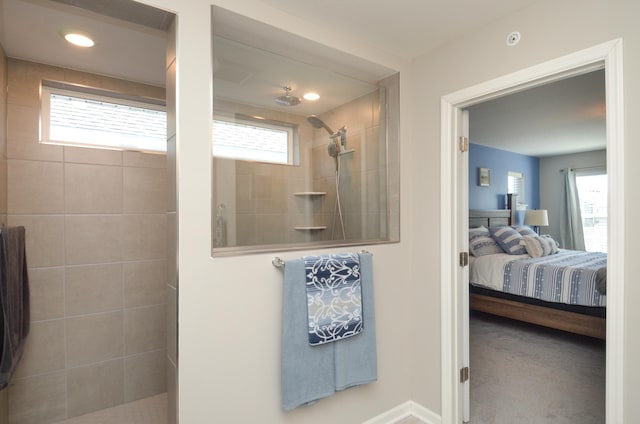 304 Rum River Way, Anoka, MN 55303 - ensuite bathroom with a walk in shower, plenty of natural light, and recessed lighting