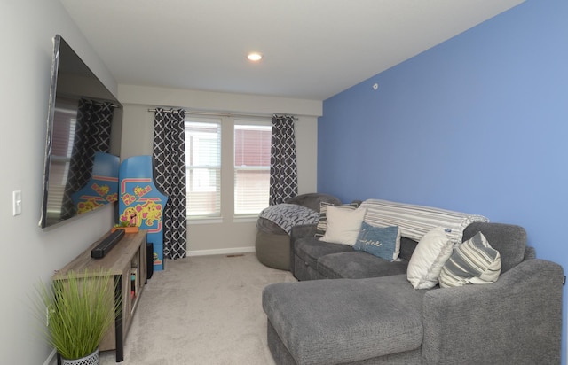 304 Rum River Way, Anoka, MN 55303 - living area with carpet, baseboards, and recessed lighting