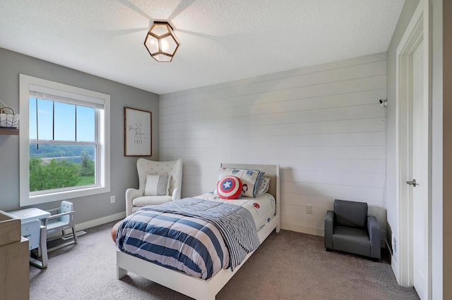 14778 50th St NE, Saint Michael, MN 55376 - carpeted bedroom with baseboards, wood walls, and a textured ceiling
