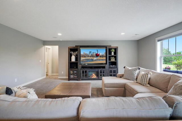 14778 50th St NE, Saint Michael, MN 55376 - living room with carpet, baseboards, recessed lighting, and a glass covered fireplace