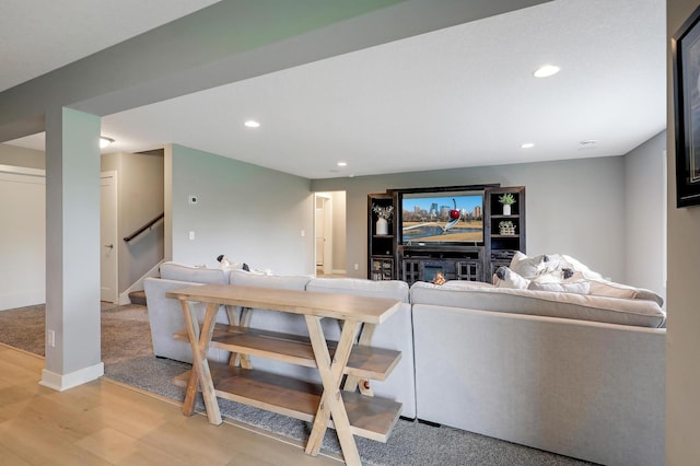 14778 50th St NE, Saint Michael, MN 55376 - living room with light wood-style flooring, stairs, and recessed lighting