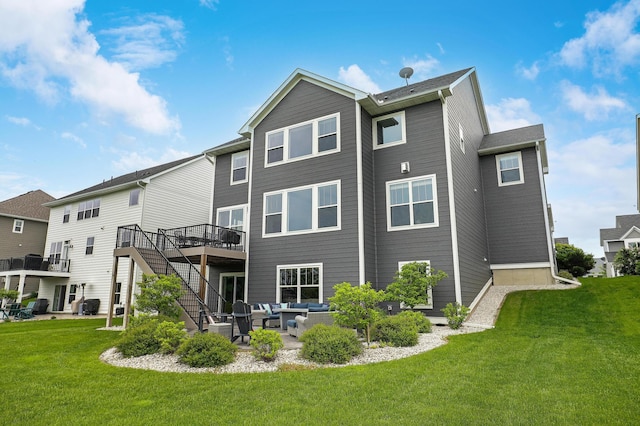 14778 50th St NE, Saint Michael, MN 55376 - back of house with an outdoor hangout area, a lawn, a deck, stairs, and a patio area