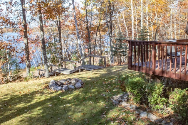 1910 Longwood Point Rd NE, Outing, MN 56662 - view of grassy yard with an outdoor fire pit and a deck