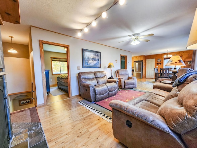 1910 Longwood Point Rd NE, Outing, MN 56662 - living area featuring wood finished floors, ceiling fan, track lighting, and baseboards