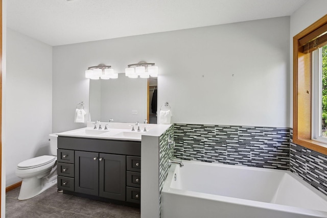 1780 Quail Dr, Shakopee, MN 55379 - bathroom with double vanity, a bath, toilet, and tile patterned flooring