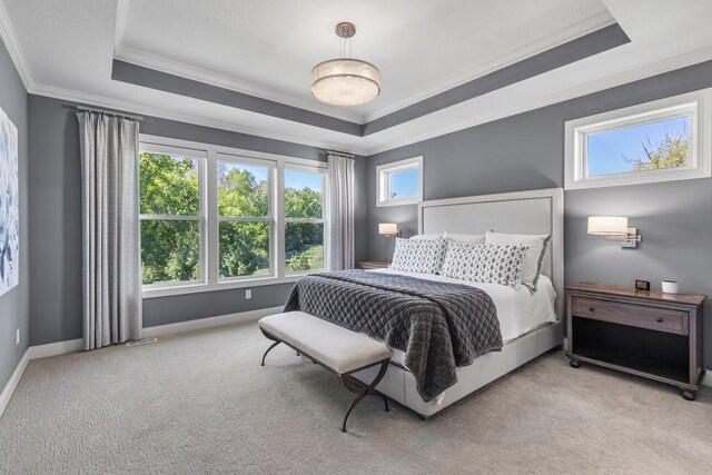 5980 Prestwick Ct, Shorewood, MN 55331 - bedroom with a tray ceiling, ornamental molding, carpet floors, and baseboards