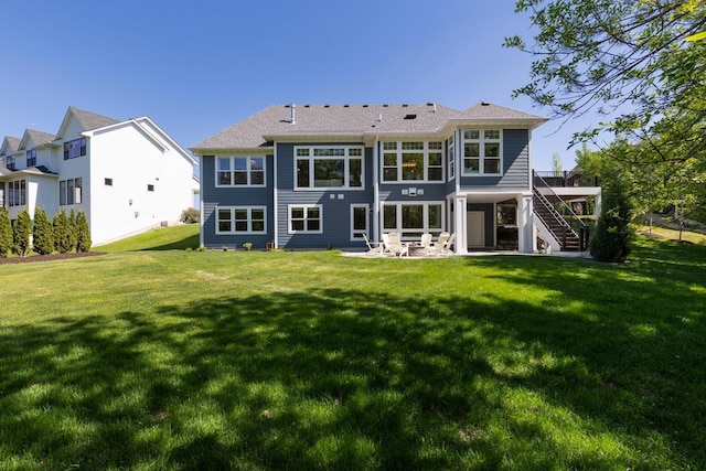 5980 Prestwick Ct, Shorewood, MN 55331 - rear view of house with stairway, a patio area, and a yard