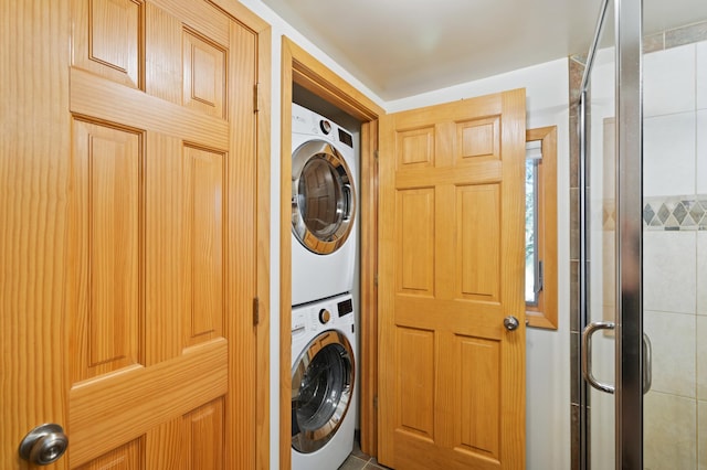 6363 Circle Rd, Danbury, WI 54830 - laundry room with stacked washing machine and dryer