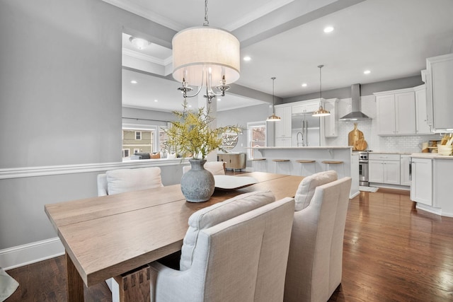 5220 Abbott Ave S, Minneapolis, MN 55410 - dining room with recessed lighting, dark wood-style floors, ornamental molding, and baseboards